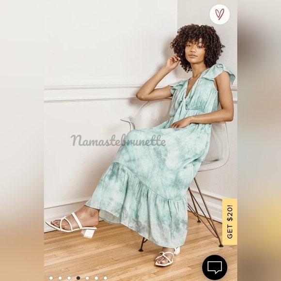 Nwt Lulu's Sage Tie-Dye Tie-Front Tiered Midi Dress - Picture 9 of 17